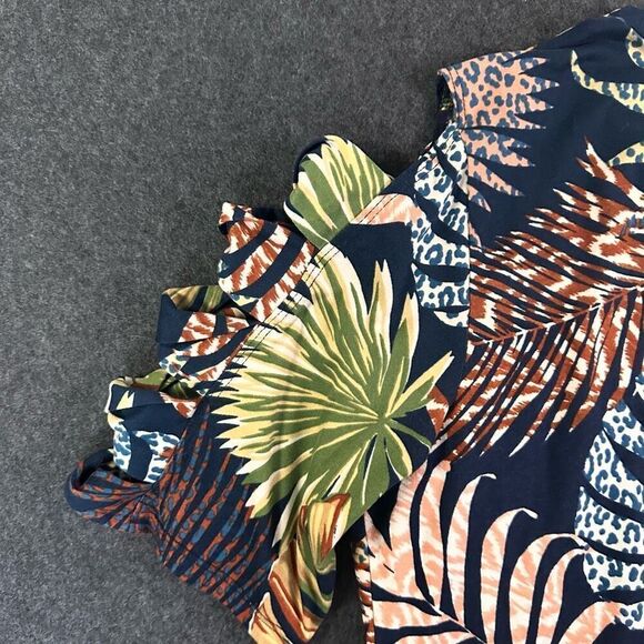 Scarlett Tropical Floral Print U-Neck Cutout Sleeve Blouse Womens XL Blue Cottag - Picture 5 of 11